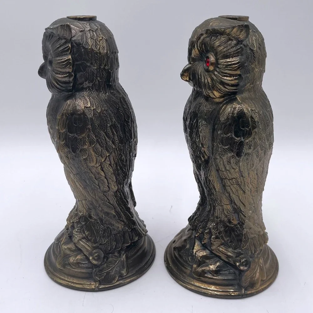 Pair Vintage Metal Owl Lamp‎ Base L&L WMC Loevsky & Loevsky Stamped Makers Mark
